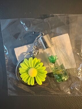 Green Daisy Flower Keychain Card Holder Accessory. NWT
